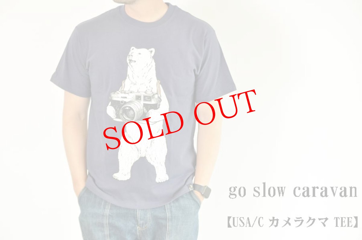 画像1: go slow caravan USA/C カメラクマ TEE　ネイビー　メンズ　人気　通販 (1)