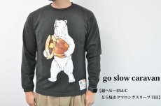 画像2: go slow caravan 超ヘビーUSA/C どら焼きクマロングスリーブ TEE　SUMI　BLACK　メンズ　人気　通販 (2)