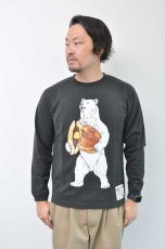 画像1: go slow caravan 超ヘビーUSA/C どら焼きクマロングスリーブ TEE　SUMI　BLACK　メンズ　人気　通販 (1)