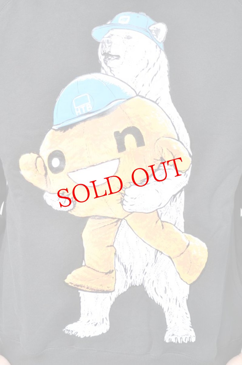 画像2: go slow caravan(ゴースローキャラバン) 空紡糸裏毛 onちゃんクマ プルパーカー ブラック メンズ 人気 通販 (2)