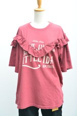 画像1: LIME 26/-天竺ピグメント Vフリル切替Tシャツ レッド レディース 人気 通販 (1)