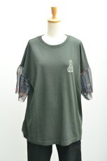 画像1: LIME 26/-天竺無地 袖フリルチュールTシャツ スミクロ レディース 人気 通販 (1)