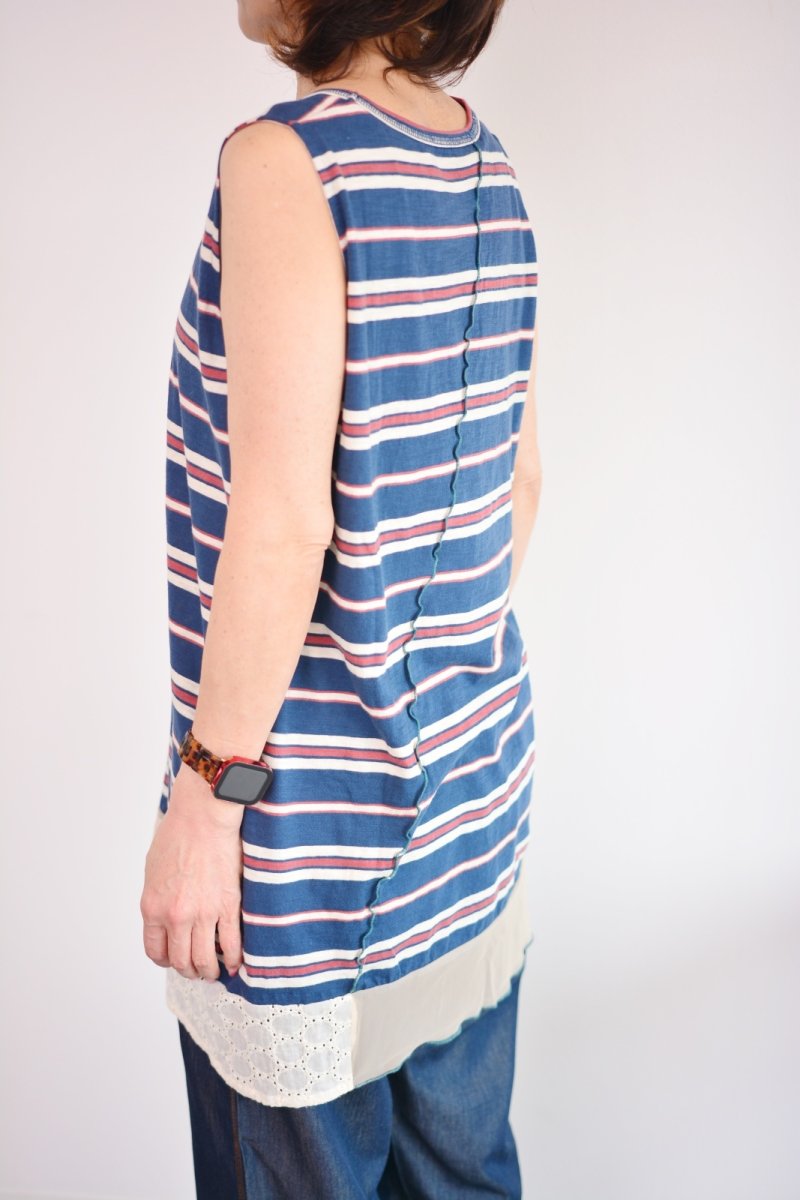 画像2: LIME 25スラブ 先染めボーダー 裾切替タンク ネイビー レディース 人気 通販 (2)