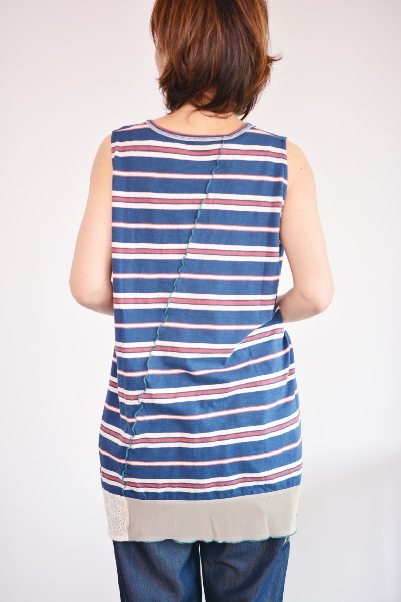 画像3: LIME 25スラブ 先染めボーダー 裾切替タンク ネイビー レディース 人気 通販 (3)