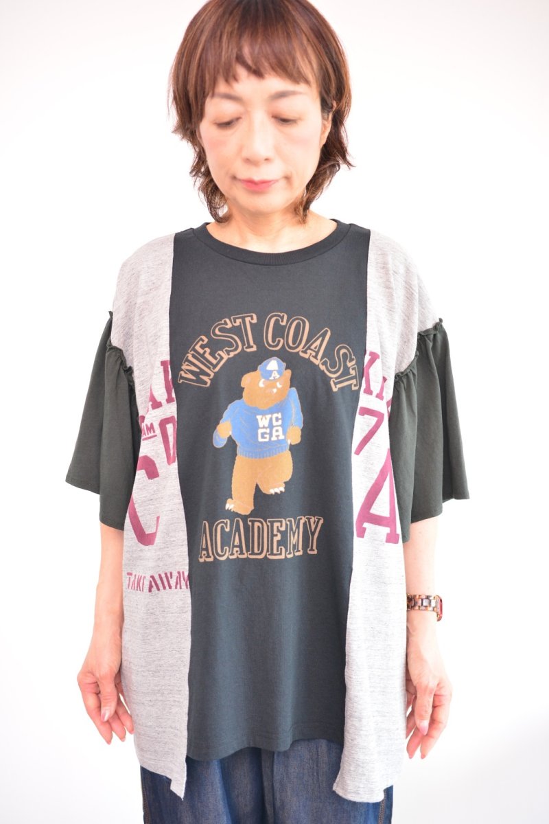画像1: LIME MIX天竺 袖フリル切替Tシャツ レディース 人気 通販 (1)