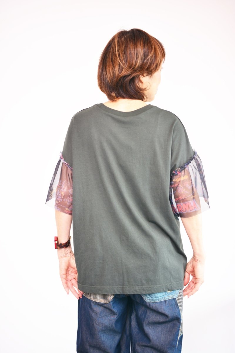 画像3: LIME 26/-天竺無地 袖フリルチュールTシャツ スミクロ レディース 人気 通販 (3)