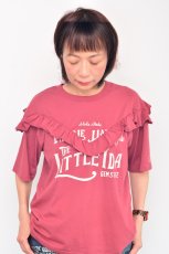 画像1: LIME 26/-天竺ピグメント Vフリル切替Tシャツ レッド レディース 人気 通販 (1)