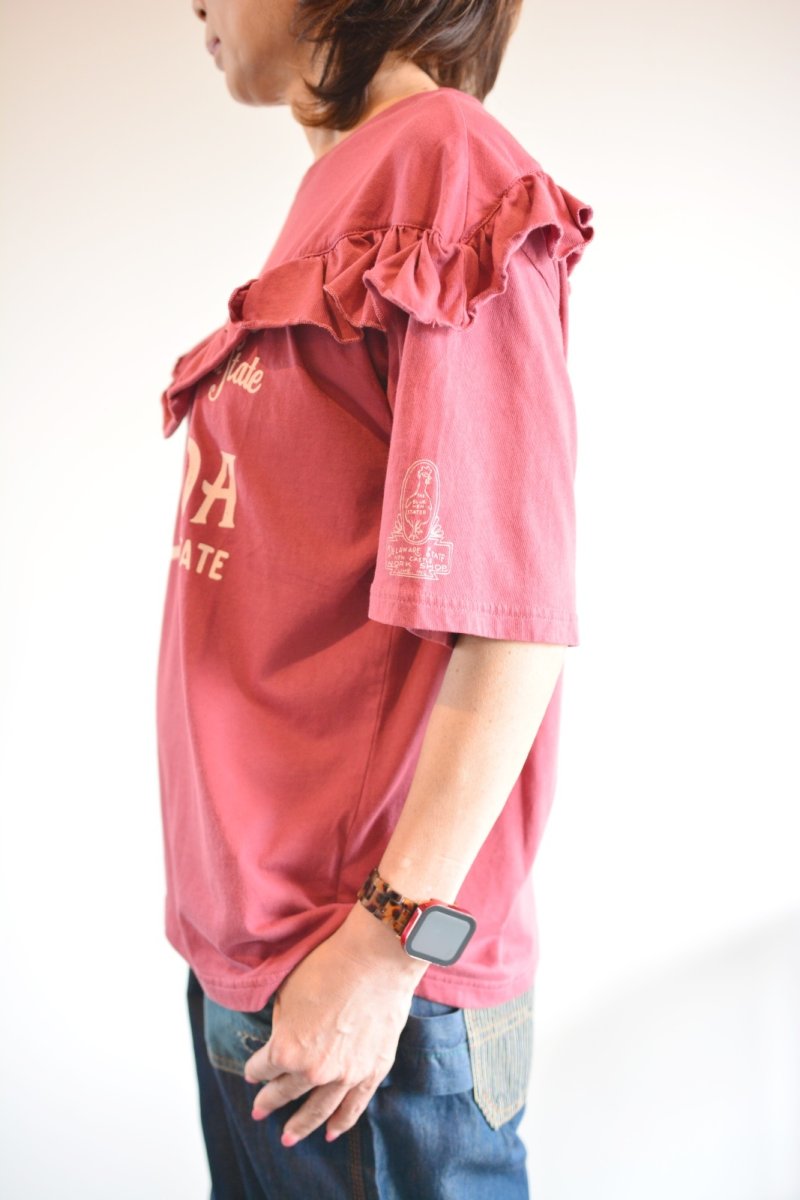 画像4: LIME 26/-天竺ピグメント Vフリル切替Tシャツ レッド レディース 人気 通販 (4)