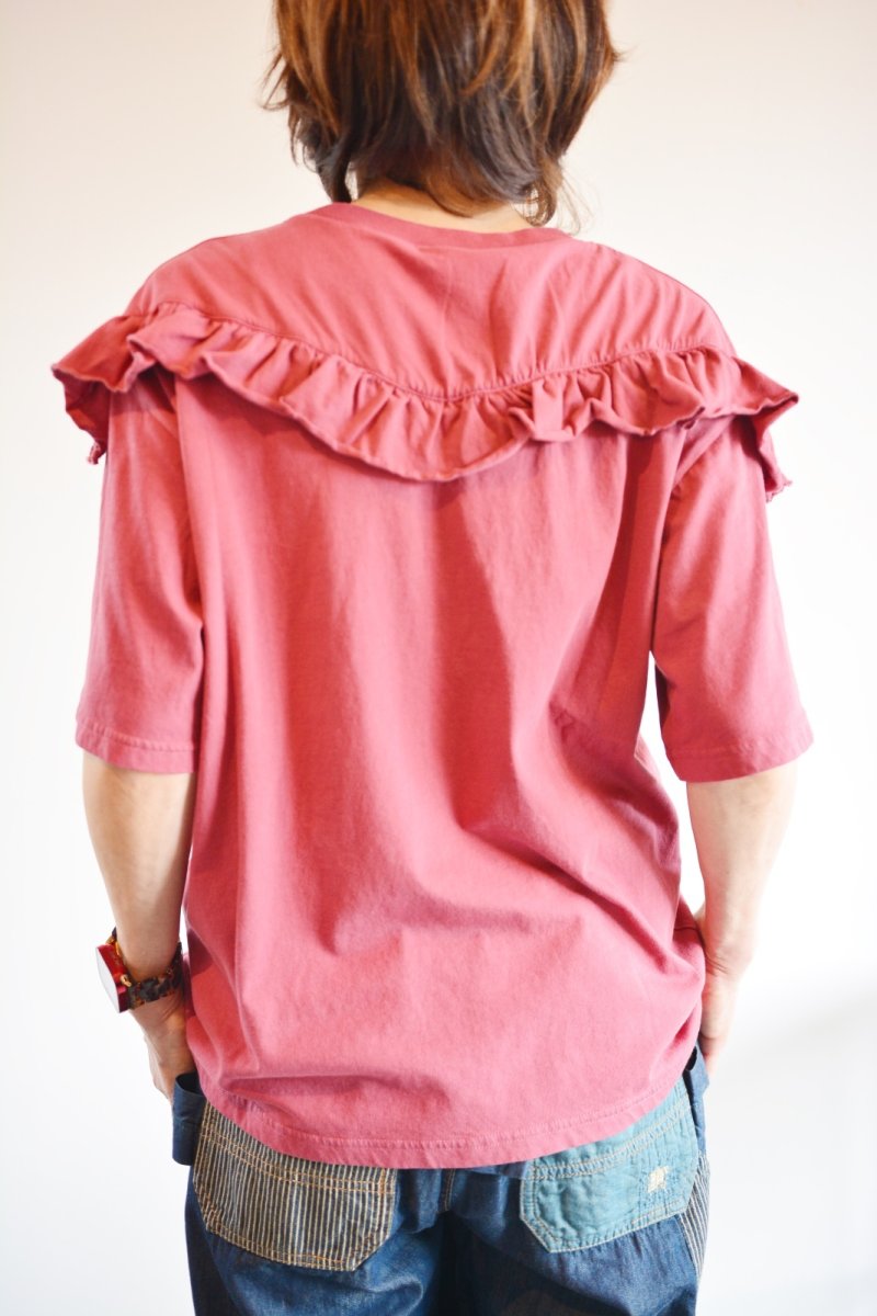 画像5: LIME 26/-天竺ピグメント Vフリル切替Tシャツ レッド レディース 人気 通販 (5)