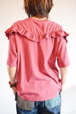 画像5: LIME 26/-天竺ピグメント Vフリル切替Tシャツ レッド レディース 人気 通販 (5)